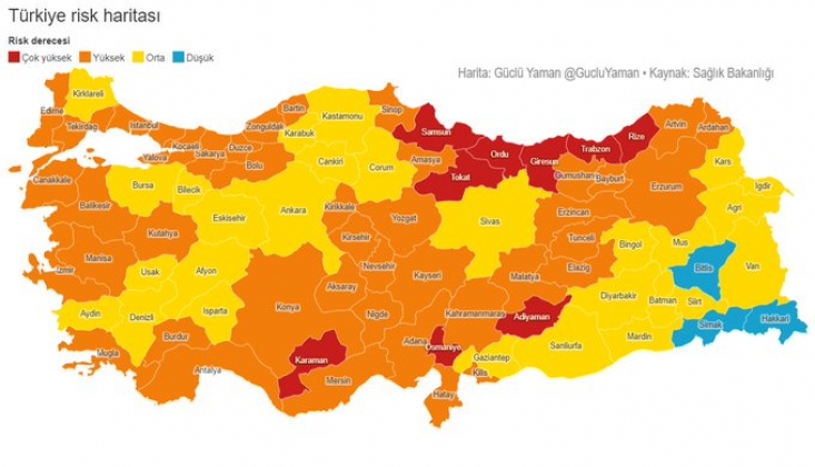 Sağlık Bakanlığı Verilerine Göre Türkiye'nin Risk Haritası  